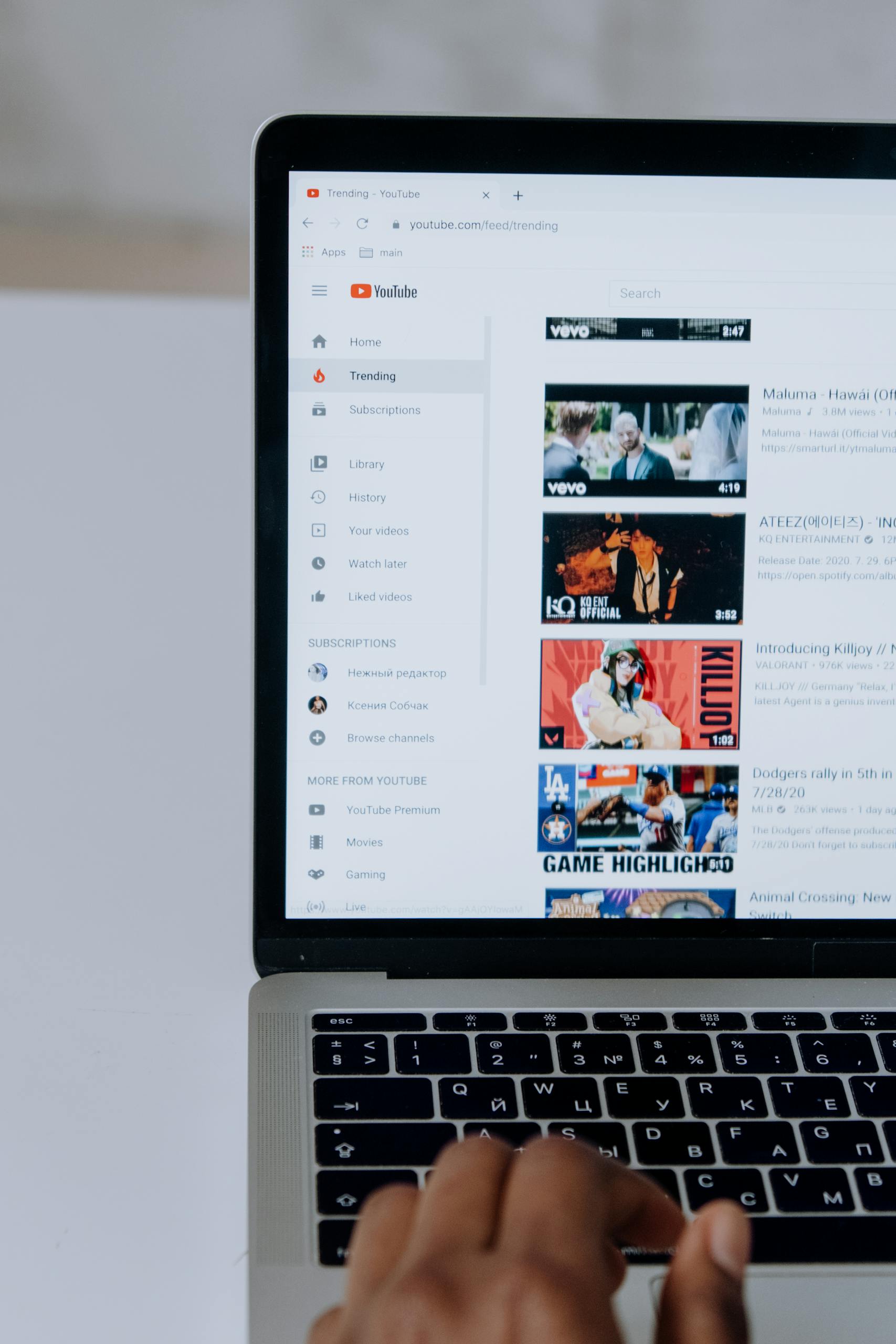 YouTube videos on a laptop